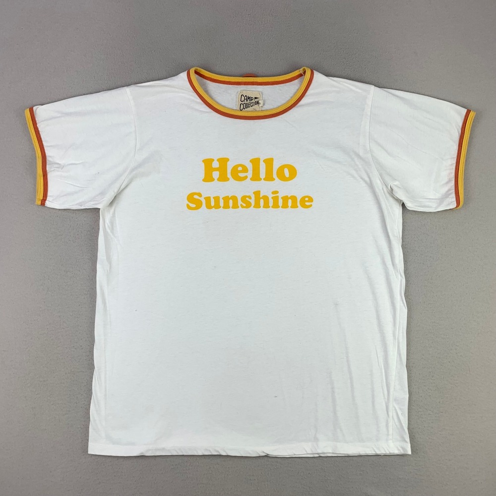 Camp Collection T-Shirt Adult XL Ringer Tee Hello Sunshine Retro Made‎ in USA